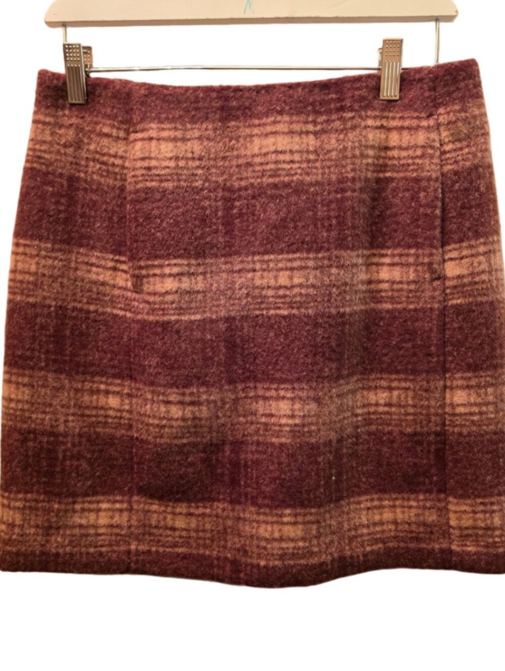 UNIQLO Burgundy Plaid Wool Blend Mini Skirt Brown Preppy Fall Size M